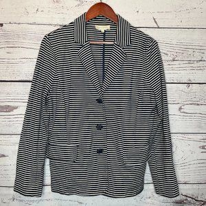 Talbots Womens Black White Notch Lapel Striped 3-Button Blazer Jacket Size XL